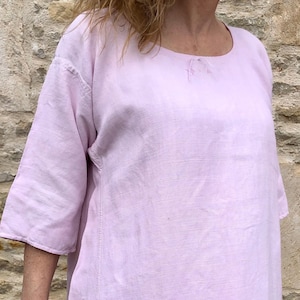 Antique French Linen smock, working dress (Late 1800s) Vintage Soft Pink Chore Monogrammed LA