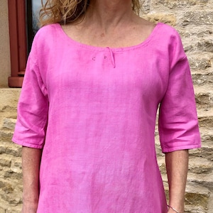 Antique French Linen smock, working dress (Late 1800s) Vintage Deep Pink Chore Monogrammed CP