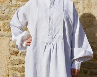 Antique French Linen smock, working dress (Late 1800s) Chore Monogrammed BE