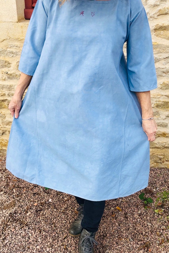 Antique French Linen smock (Late 1800s) French Blu