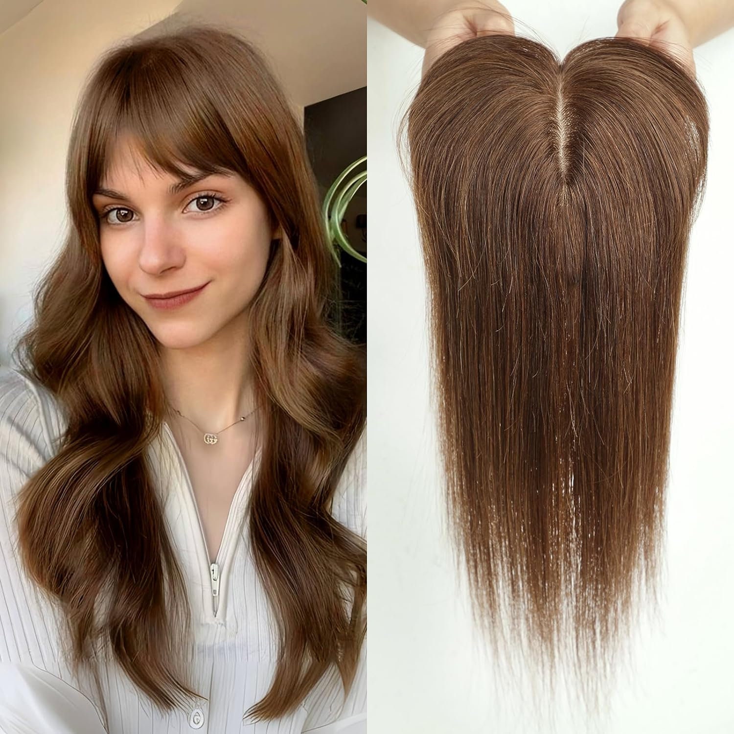 Human Hair Clip-In Topper, 12 Inch Length, Hand-Tied, Travel Kit Included EMMOR Hair Topper For Women 100% Remy Human Hair For Women  main image 4