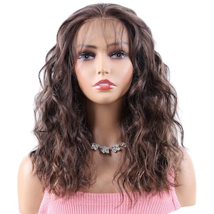 Brown Wig Curly Wigs for Women Highlight Lace Front Wig Human Hair Wigs Shoulder Length Human Hair Ombre Colored Wigs with Baby Hair 14inch