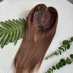 Brown Remy Human Hair Topper: Lace Base Hair Extensions, 12 inch