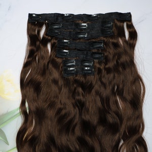 Extensions van echt haar 7 STKS clip-in donkerbruin remy hair extensions natuurlijk golvend steil dik 113 g echt natuurlijk haar 18 inch