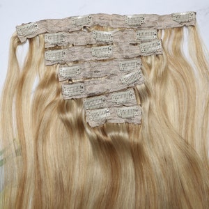 Clip in Hair Extensions 7pcs Strawberry Blonde Long Straight Human Hair Extensions 114g