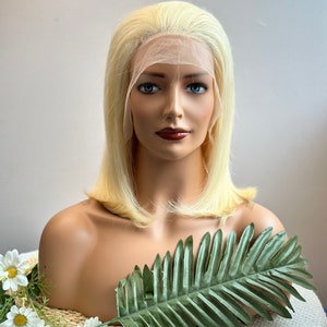 613 Blonde Bob Wig: 13x4 HD Lace Front Human Hair Wig, 12 Inch