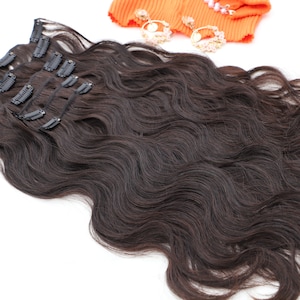 Clip-in Hair Extensions for Women Soft & Natural Handmade Real Human Hair Extensions 6PCS in Nature Brown 58gram
