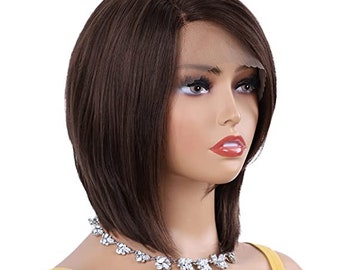 Short Bob Lace Front Wig - Glueless Straight Human Hair Wigs Brazilian Human Hair Natural Hairline Lace  Wigs for Women