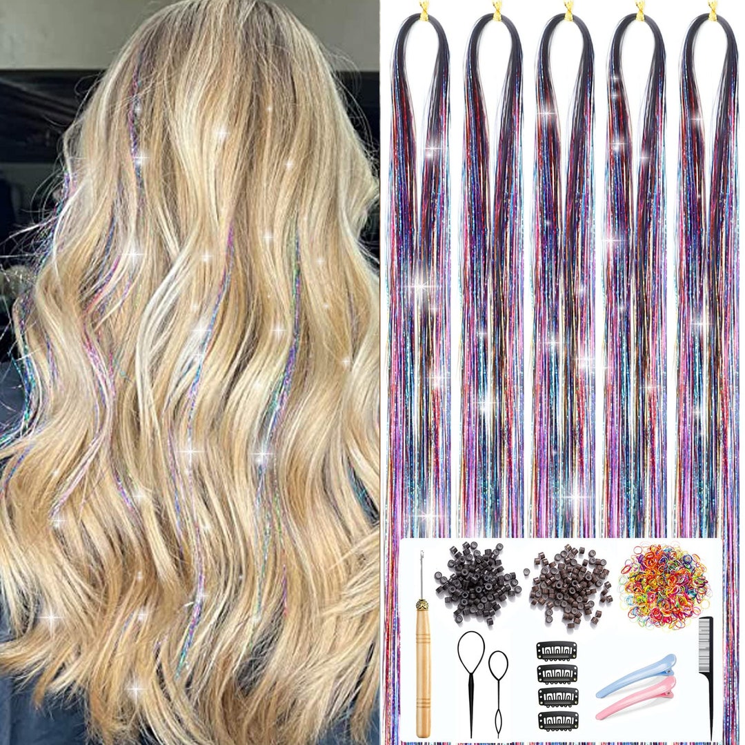 Silver Clip in Hair Tinsel Kit, Pack of 6Pcs Glitter Fairy Tinsel Hair  Extensions 20 Inch Shiny Hair Tinsel Heat Resistant, Sparkly Strands Hair  Accessories, Festival Gift for Women Girls Kids