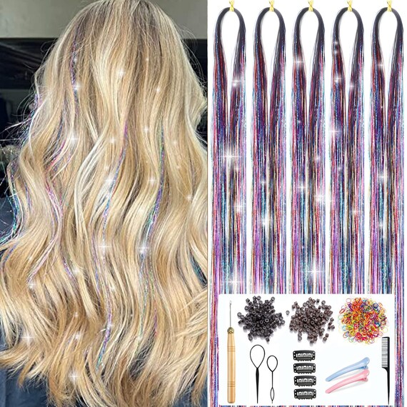Hair Tinsel Kit With Tools Fairy Heat Resistant Tinsel Hair Extensions 47  Inches Glitter Sparkling Shiny for Women Girls 1100 Strands 