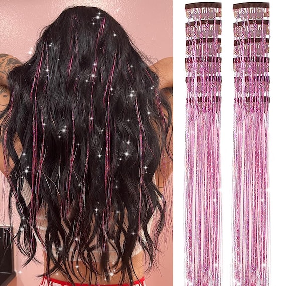 Glitter Tinsel Hair Extensions With Clips Hair Tinsel Kit Pack of 12 Pcs  Fairy Hair Tinsel Heat Resistant Accessories for Women Girls Kids 