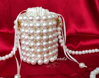 pearl bucket bag, wedding Evening Bag,bride clutch,gift bag for bride.