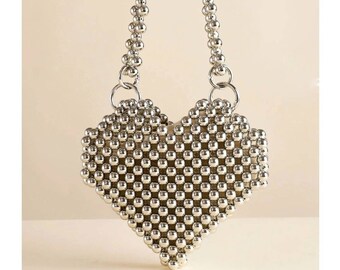 Purse,pearl handbags,heart bag,silver white pearl purse,gift for her.
