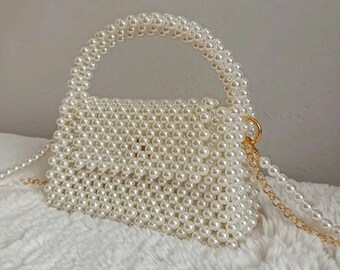 Unique Pearl Beaded Bag with Removable Straps - Perfect for Any Occasion- Bride to be gift.