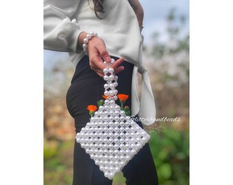 White pearl purse,Pearl handbag, mothers day gift,woman pearl bag,