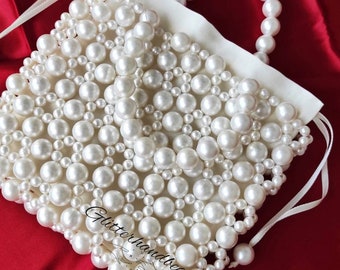 Elegant Pearl beaded bag, pearl bridal bag,wedding favors,pearl clutch.