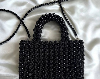 Beaded black evening bag,beaded clutch,evening clutch,weddind purse,pearl bag.