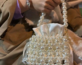 Pearl bag,pearl clutch bag,white pearl purse,bridal gifts,beaded evening bag,
