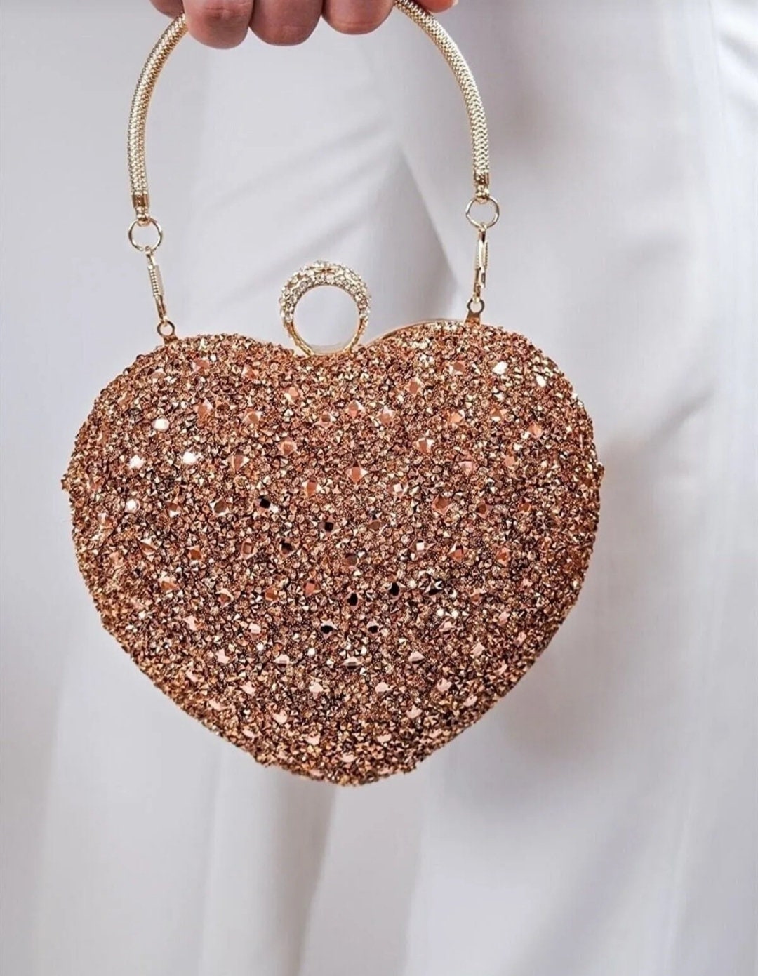 Red heart shape crystal clutch bag Rhinestone evening bag metal Ladies  party purse Heart shaped diamond Ladies Wedding Bag 88167
