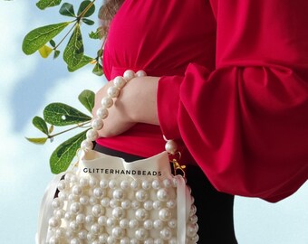 Pearl bag,bridal bags,beaded bag,Pearl Evening Bag,Bride to be gift,pearl clutch bag,shoulder evening bag,woman pearl bag,