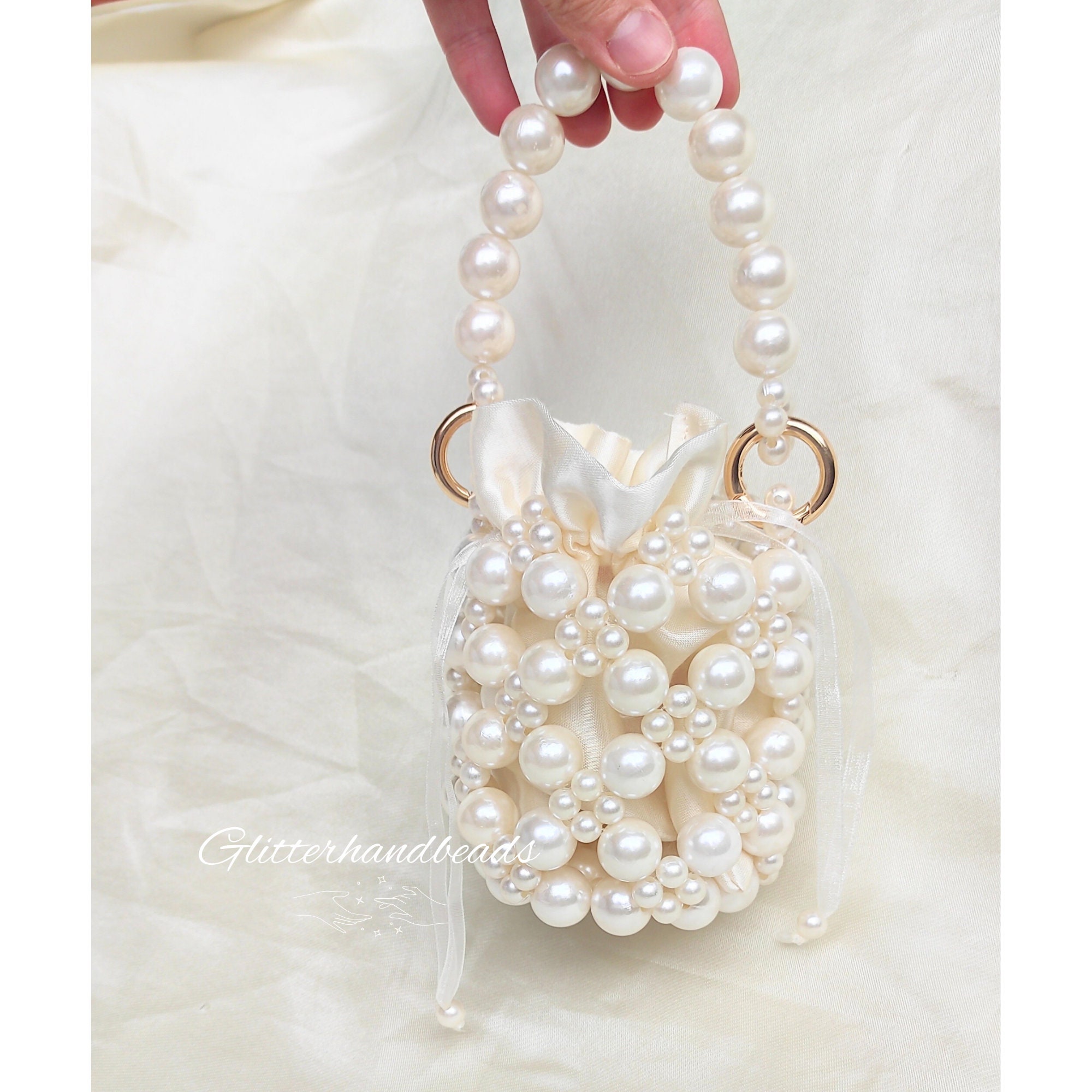 Pearl Bucket Bag,pearl Clutch Bag,elegant Beaded Purse,bridal Mini