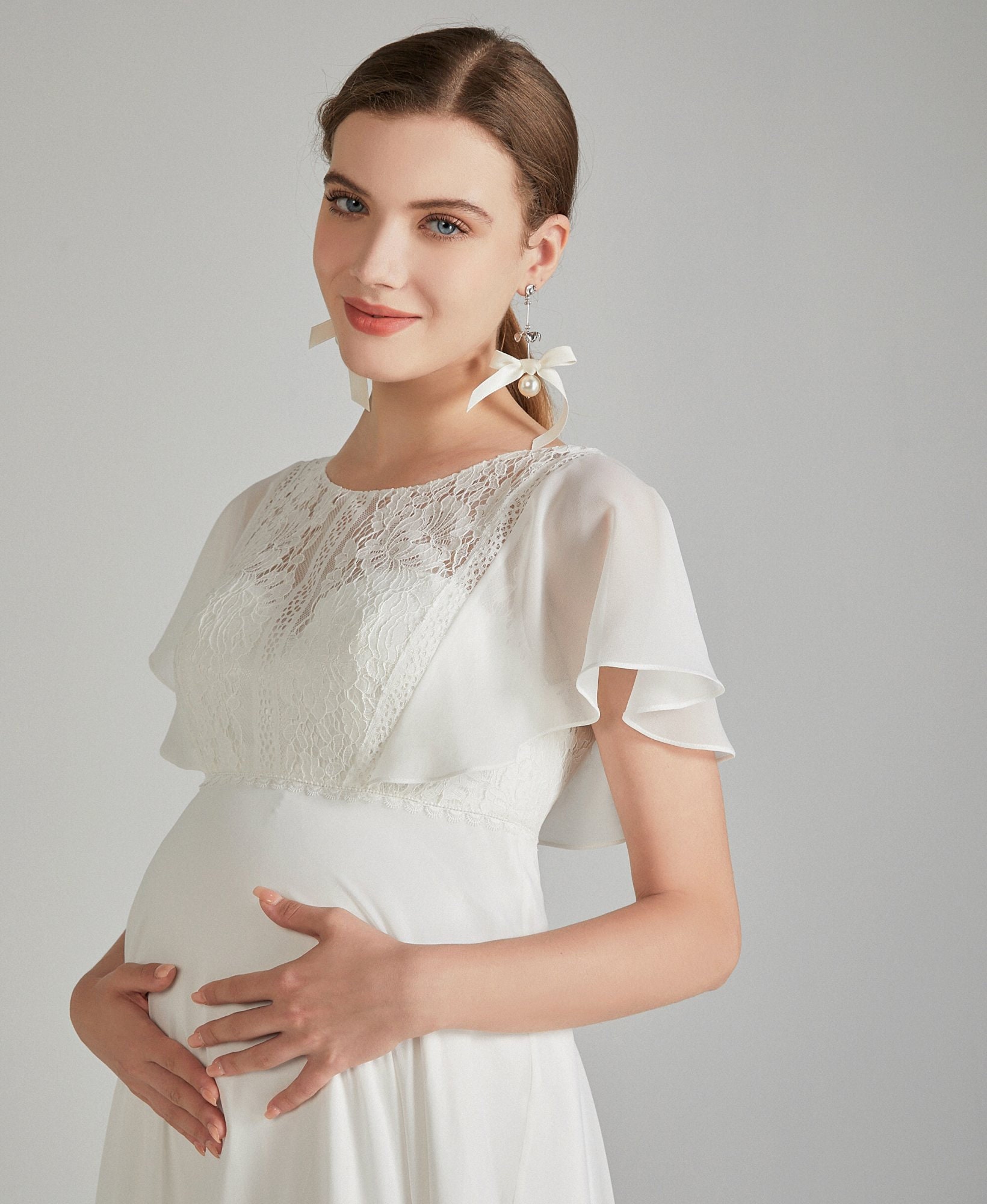 Midi Umstandsbrautkleid mit Plissees