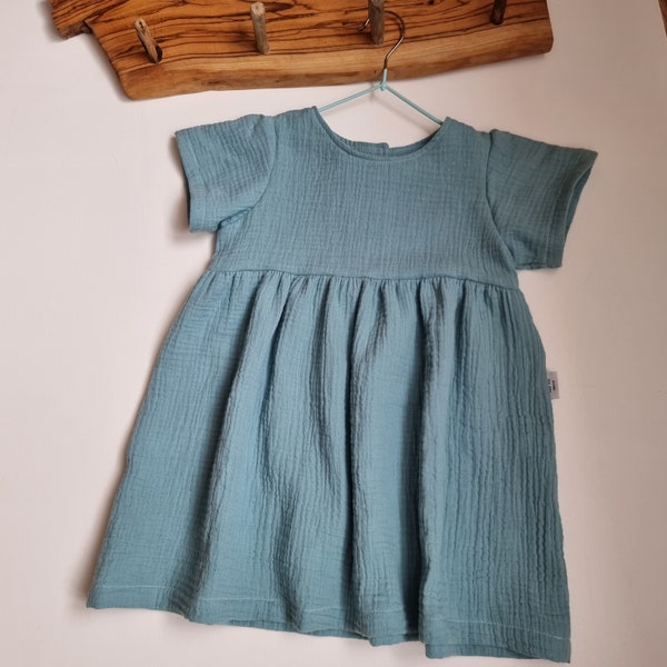 Musselin Sommerkleid für Baby und Mädchen Gr. 56-122, Sommerkleid , Babykleid, Mädchenkleid mit kurzen Ärmeln