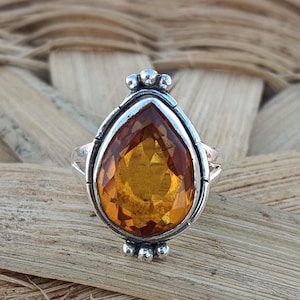 Pear Citrine Statement Ring: Handmade 925 Sterling Silver