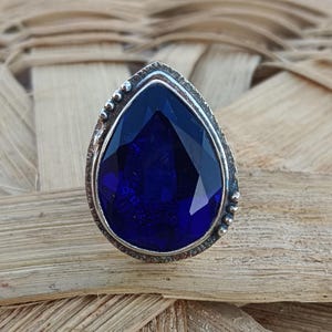 Handmade Sterling Silver Blue Sapphire Ring: Pear Stone, Anxiety Relief