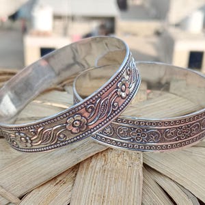 Pulseira de prata 925, pulseira empilhável, pulseira feita à mão, pulseira de designer floral, pulseira oxidada, pulseira de 2 dias, pulseira de designer de folha larga