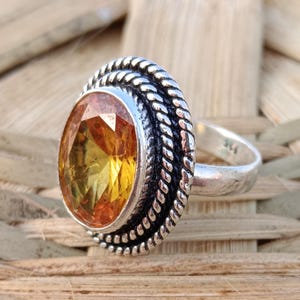 Handmade Sterling Silver Citrine Statement Ring: Oval Gemstone