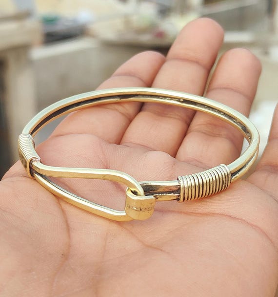 Handmade Solid Brass Hook Bangle: Designer Brass Jewelry - Etsy