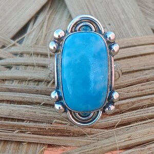 Larimar Gemstone Ring: Solid 925 Sterling Silver, Handmade Statement Ring