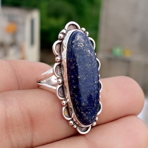 Handmade Sterling Silver Lapis Lazuli Ring: Oval Gemstone Statement