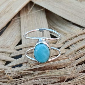 Handmade Sterling Silver Larimar Ring: Oval Gemstone Statement Ring