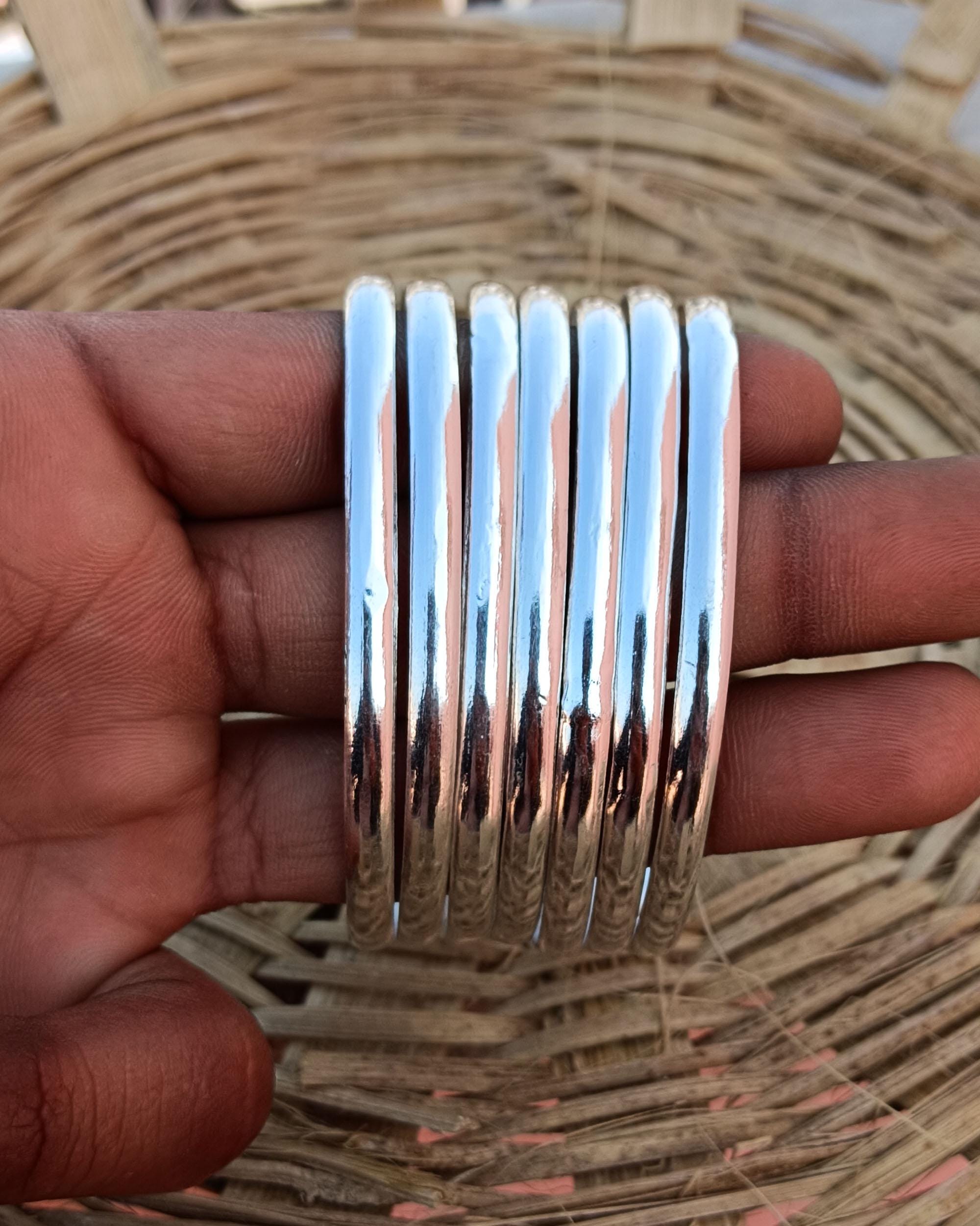 Set of 7 Hammered Sterling Silver Bangles, Stacking Bracelets