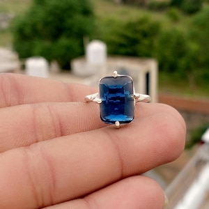 Sapphire Ring, Deep Blue Gemstone, 925 Sterling Silver, Rectangular Cut Statement Ring, Handmade Cocktail Jewelry, Artisan Ring, Women Gift