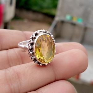 Citrine Statement Ring: Handmade 925 Sterling Silver, Oval Yellow Gemstone