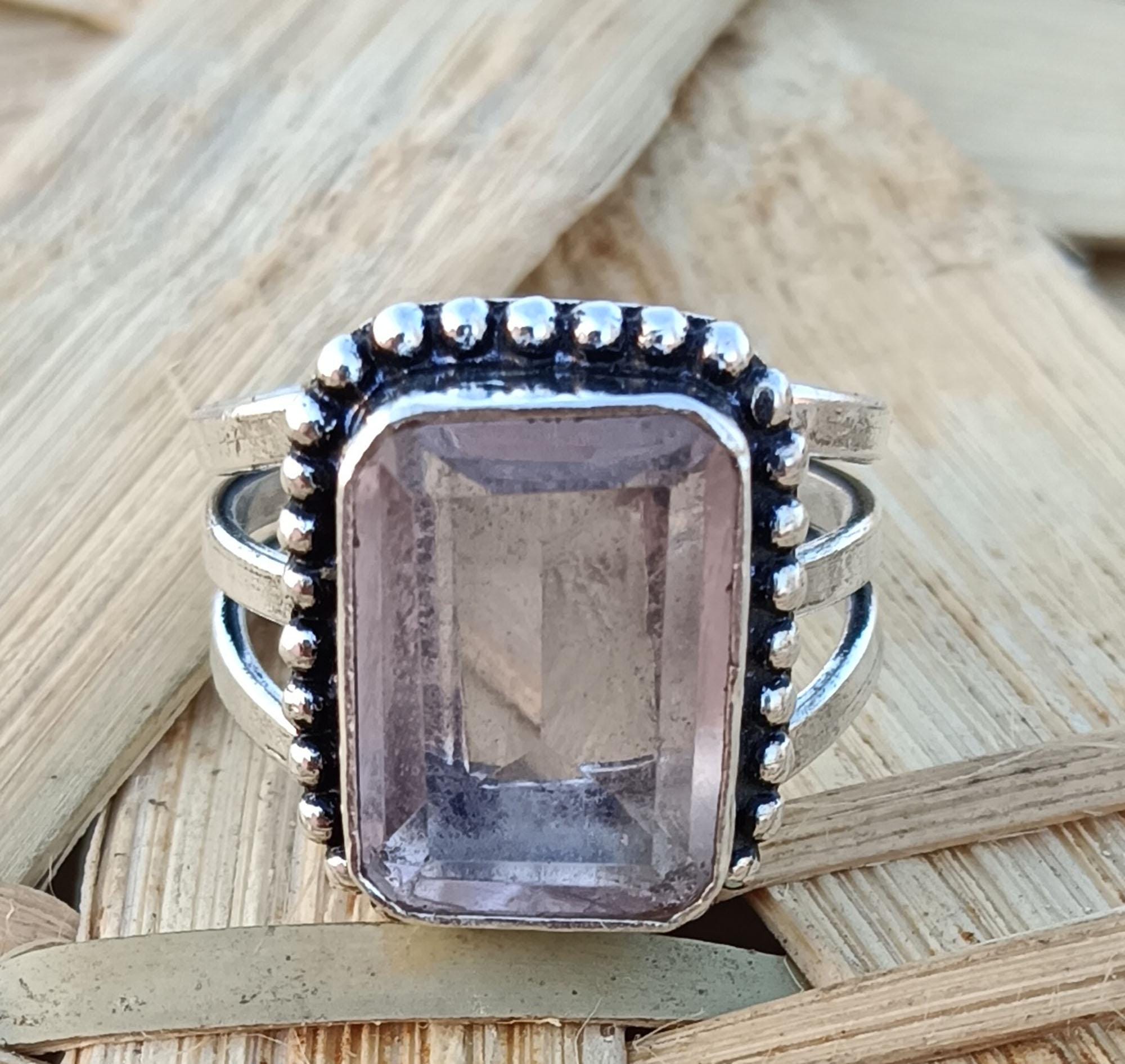 Anello in argento sterling 925, anello in quarzo rosa, anello fatto a mano, anello importante, anello importante, anello di Natale, anello di promessa, regalo per San Valentino