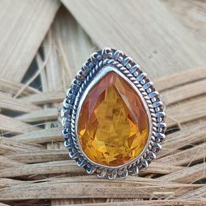 Handmade Pear Citrine Ring: 925 Sterling Silver Statement Ring