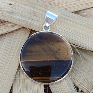 Tiger’s Eye Pendant, Handmade Pendant, 925 Sterling Silver Jewelry, Handmade Silver Jewelry, Birthday Gift for Men, Round Gemstone Necklace