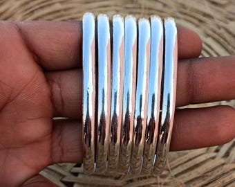 Set of 7 Hammered Sterling Silver Bangles, Stacking Bracelets, Mexican Jewelry