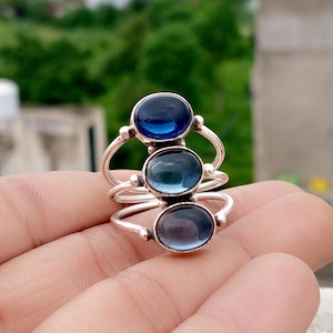 Blue Sapphire Statement Ring: Handmade 925 Sterling Silver Engagement
