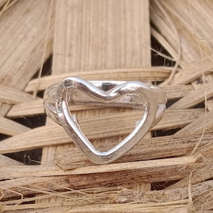 Heart Outline Ring, Solid 925 Silver Ring, Open Heart Ring, Heart Shaped Rings,  Proposal Ring, Heart Ring, Couple Ring, Wife&#39;s Gift,