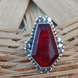 Beautiful Coffin Ring, Garnet Gemstone Ring, 925 Sterling Silver Ring, Designer Ring, Coffin Ring, Statement Ring, Handmade Ring, Woman Ring