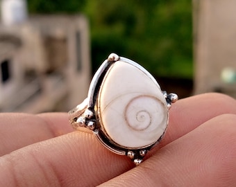 Shiva Eye Shell Sterling Silver Ring, Pear Statement Ring
