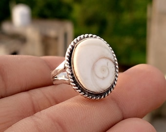 Shiva Eye Shell 925 Sterling Silver Ring, Boho Statement