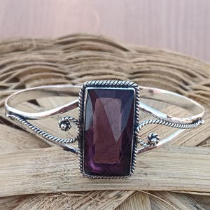 Amethyst Gemstone Bangle, 925 Sterling Silver Bangle, Handmade Bracelet, Purple Amethyst Cuff, Spiritual Jewelry for Women, Gift for Women