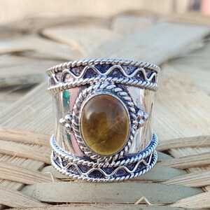 Handmade Citrine Gemstone Ring: 925 Sterling Silver Statement Band