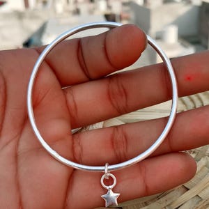 925 Silver Bangle Bracelet, Women Bracelet, Sparkly Star Charm Jewelry, Statement Bracelet, Sturdy Bangle Bracelet, Handmade Bracelet